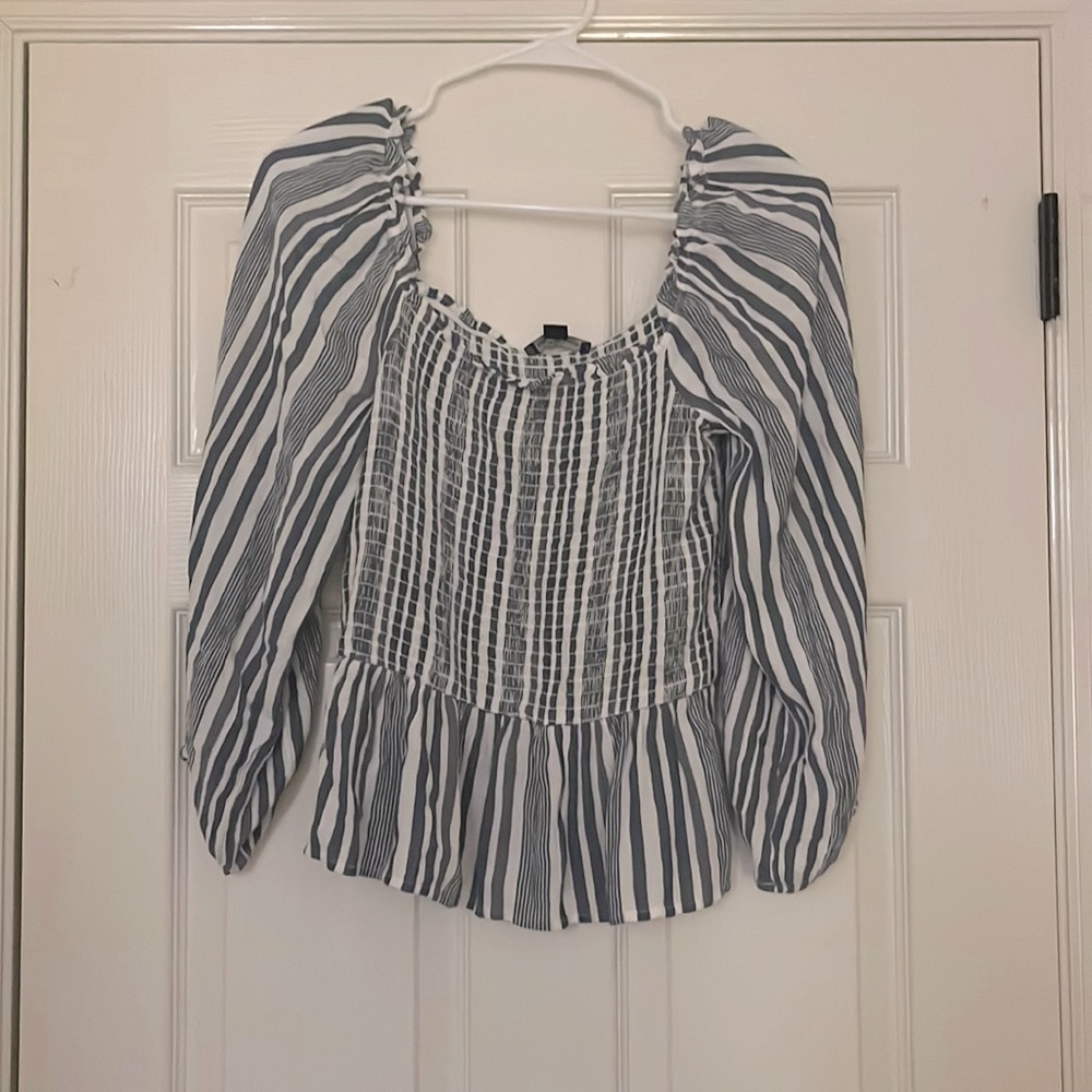 Navy and White Striped Long Sleeve Flowy Top
